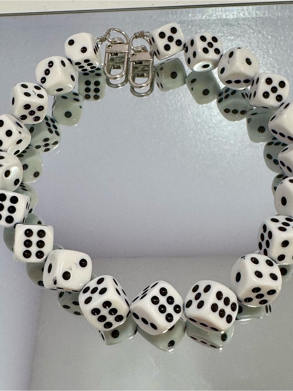 New White Dice Bag Chain  with Silver Hardware